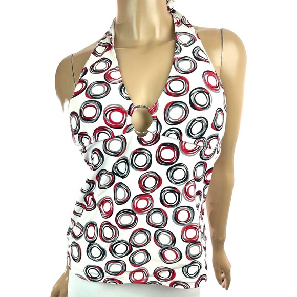 Cole of California Other - Cole of California Tankini Swim Top Halter White w/ Black/Red Circle Pattern